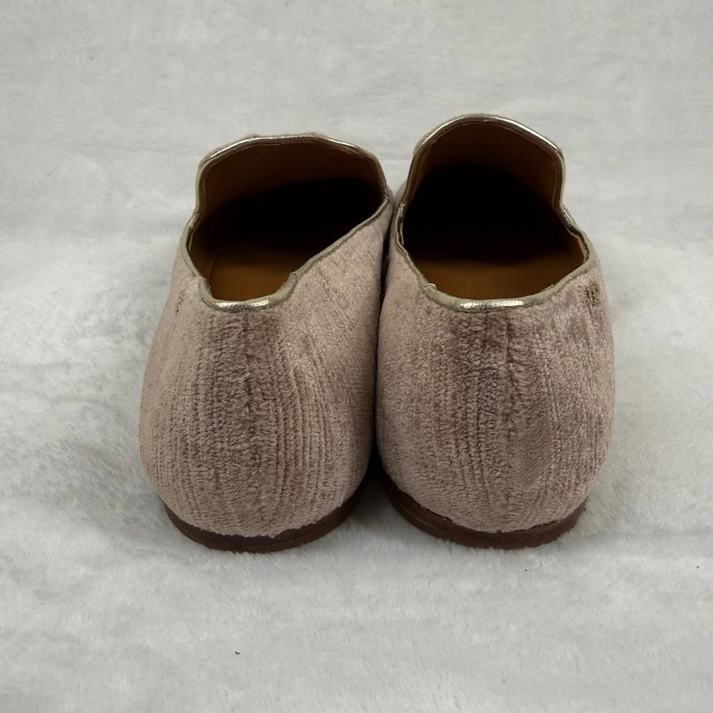 Tory Burch Dusty Rose Velvet Ribbed Smoking Slipper Loafers‎ Gold Trim Flats 9.5